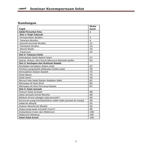 Nota seminar kesempurnaan solat
