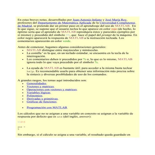Introduccion a Matlab (Laboratorio de Control ) | PDF