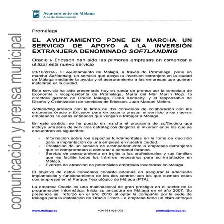 EL AYUNTAMIENTO PONE EN MARCHA UN SERVICIO DE APOYO A LA INVERSIÓN EXTRANJERA...