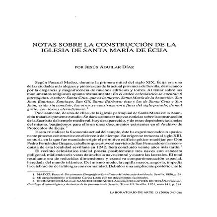 Notas sobre la construcción de la Iglesia de Santa María de Écija