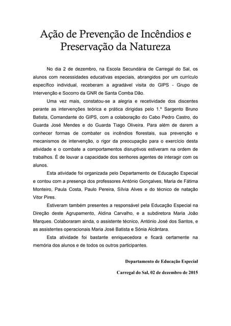 Notícia Ação de Prevenção de Incêndios e Preservação da Natureza