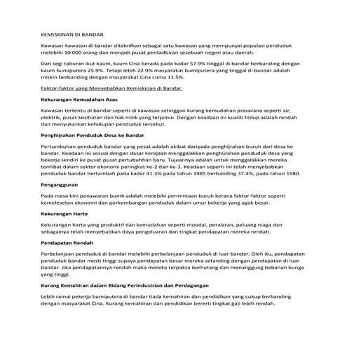 Ekonomi - kemiskinan di bandar