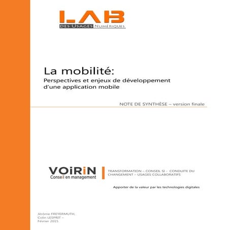 Note de Synthèse - La Mobilité, Perspectives et Enjeux du développement d'une...