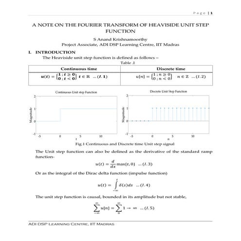 Note on fourier transform of unit step function | PDF