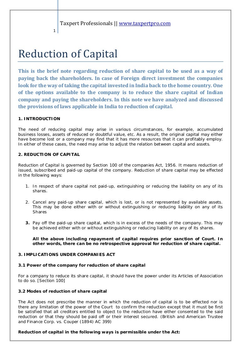 Note on reduction of capital