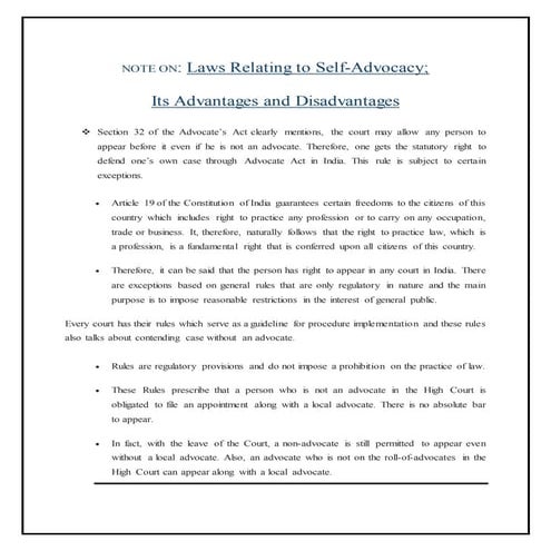 Note on self advocacy