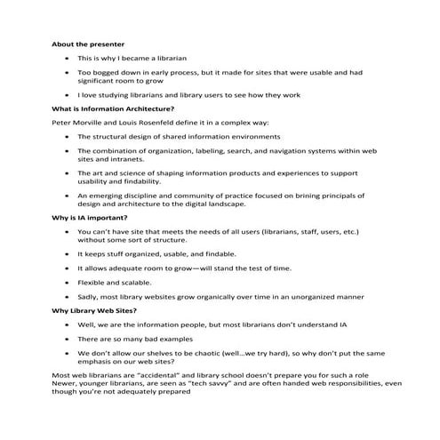 Information Architecture for Librarians or The top 10 things you can do to im...