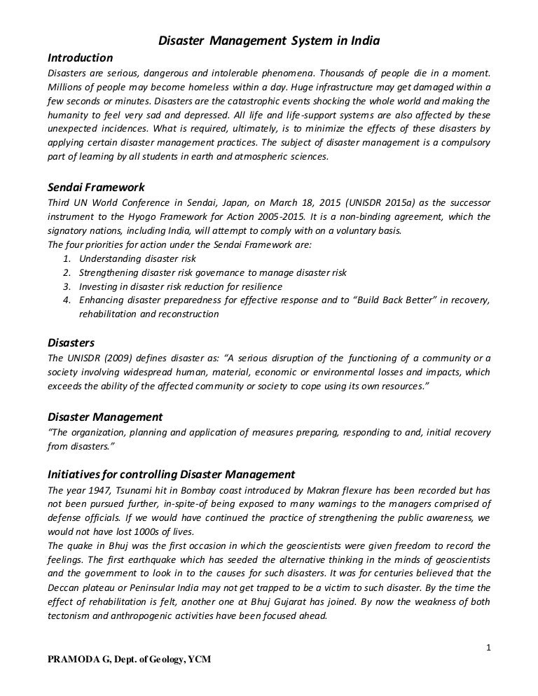 Disaster Management System In India Notes