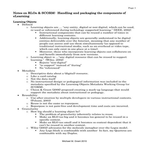 Notes For Reusable Learning Objects & SCORM