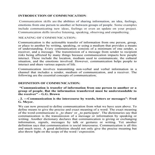 NOTES BA AEC SEM I-unit I & II. Definition of  Communication Skills and major...