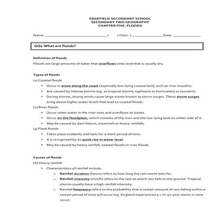S2 GE Notes - Ch 5 Floods (part 1)