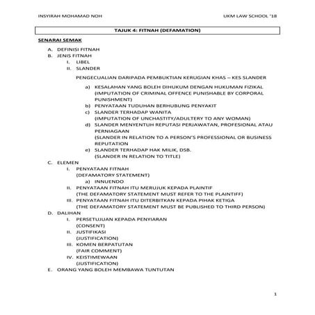 UNDANG-UNDANG TORT - FITNAH