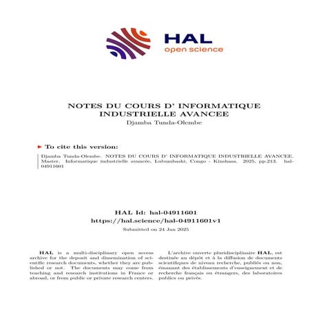 TUNDA OLEMBE DJAMBA,  NOTES DU COURS D' INFORMATIQUE INDUSTRIELLE AVANCEE.  VERSION 2