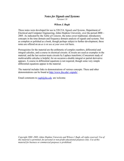 Notes for signals and systems
