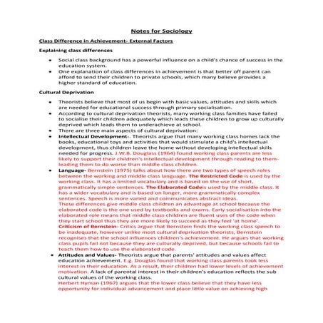 Notes for sociology