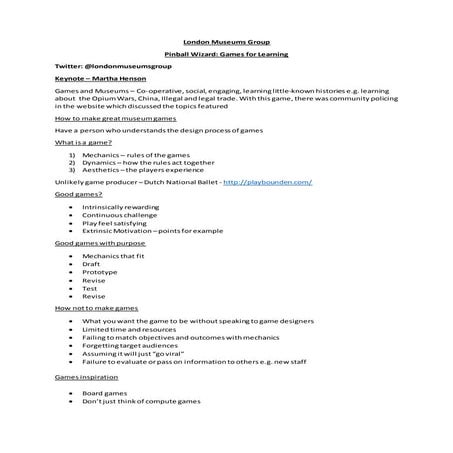 Museum and Games (Digital/Board): Notes from the day