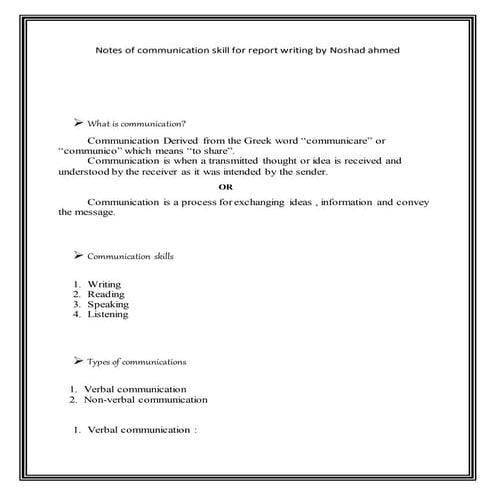 Notes of communication skills and report writting noshad ahmed