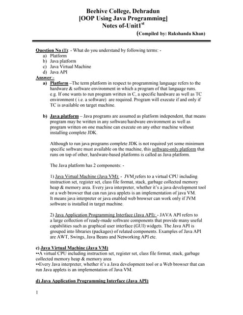 Notes of java first unit | DOCX | Programming Languages | Computing
