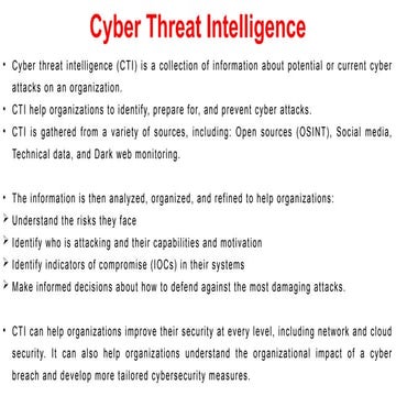 Cyber Threat Intelligence, CTI Lifecycle and CTI Framework