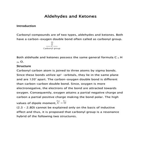 Notes on Aldehydes and Ketones - JEE Main 2014 