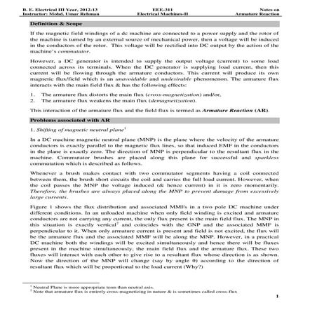 Notes on armature reaction in dc machines