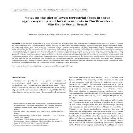 Notes on the diet of seven terretrial frogs in three agroecosystems
