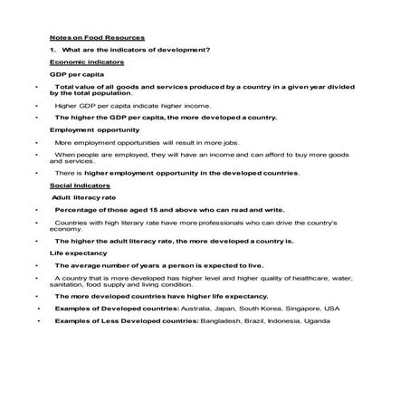 Notes on food resources