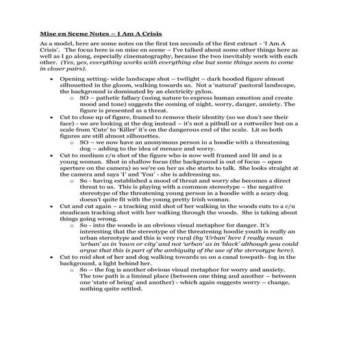 Notes on mise en scene   i am a crisis