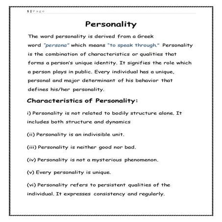 Notes on personality in organisation behavior (For BBA/B.com Students)