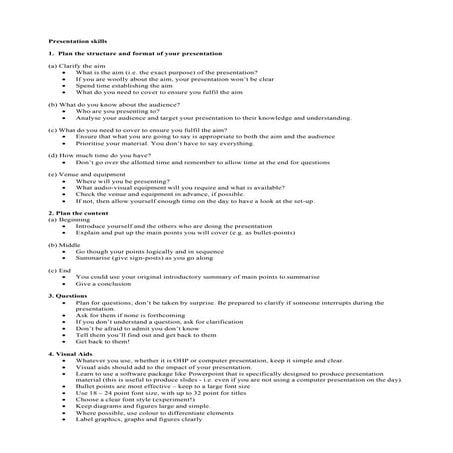 notes on presentation skills how to start