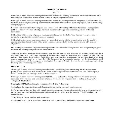 NOTES ON SHRM for mba students . It help in their mba and also helpful for ne...