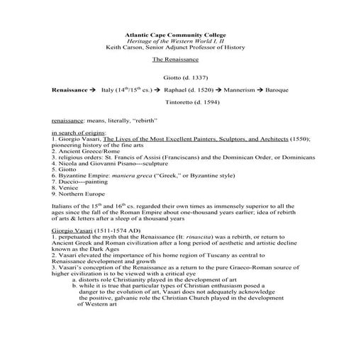 Notes On The Renaissance