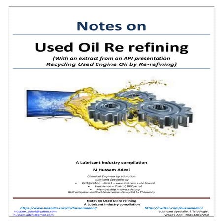 Notes on used oil re refining aug 2017 with api prsnt attached