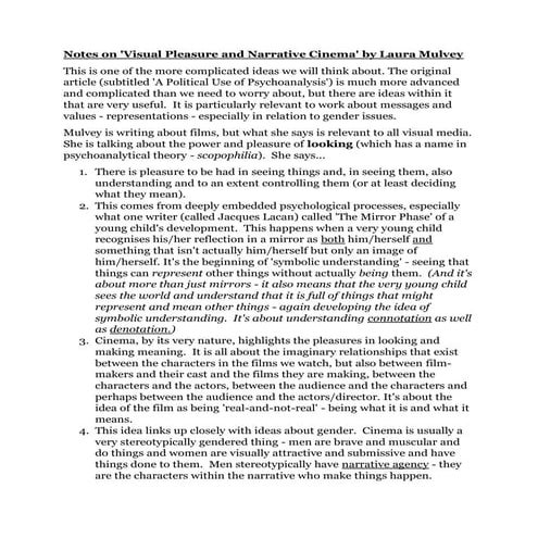 Notes on visual pleasure and narrative cinema