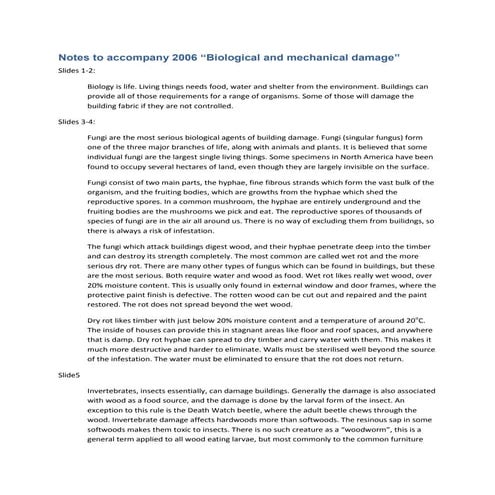 Notes to accompany 2006 bological and mechanical damage