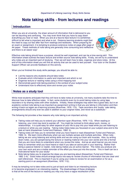 Note making and note taking | PPT