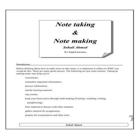 Note taking and note making by Sohail Ahmed Solangi
