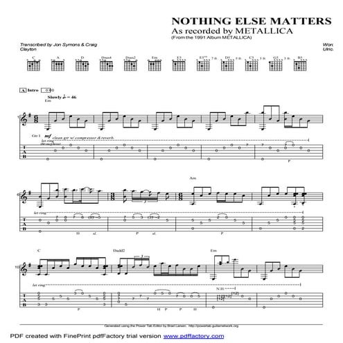 Metallica tablatura e partitura de guitarra de Nothing else matters | PDF
