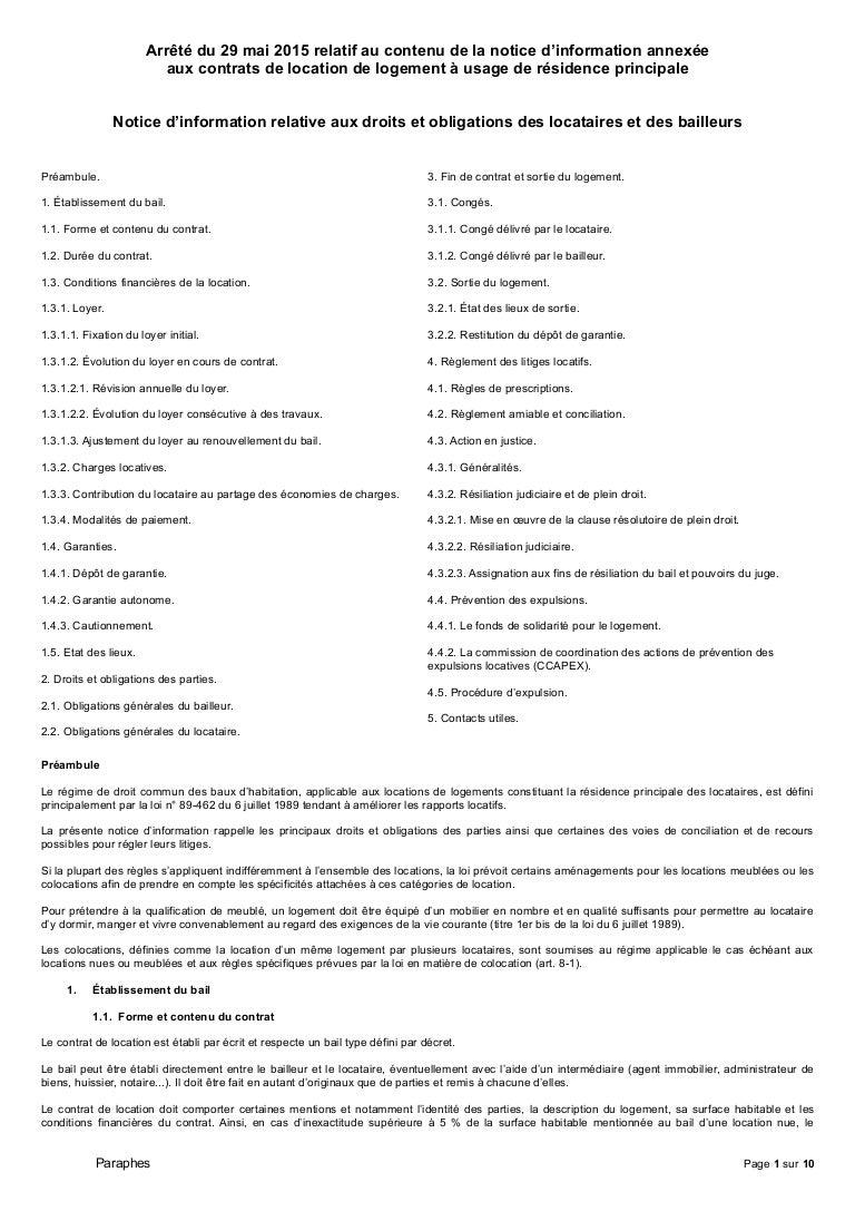 Notice d’information relative aux droits et obligations des locataire…