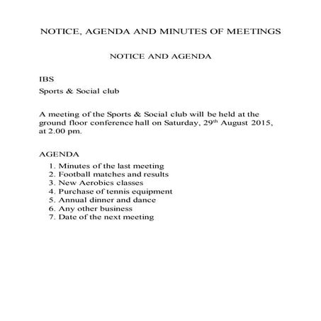 Notice, agenda & Minutes of Meeting.