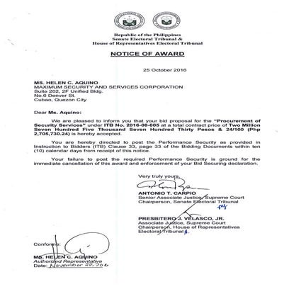 Notice of Award - Security Services | PDF