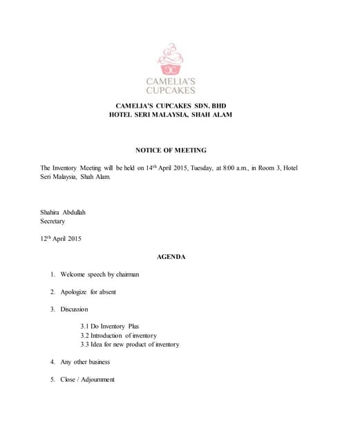 Notice Of Meeting And Agenda Notice Of The Annual General Meeting And