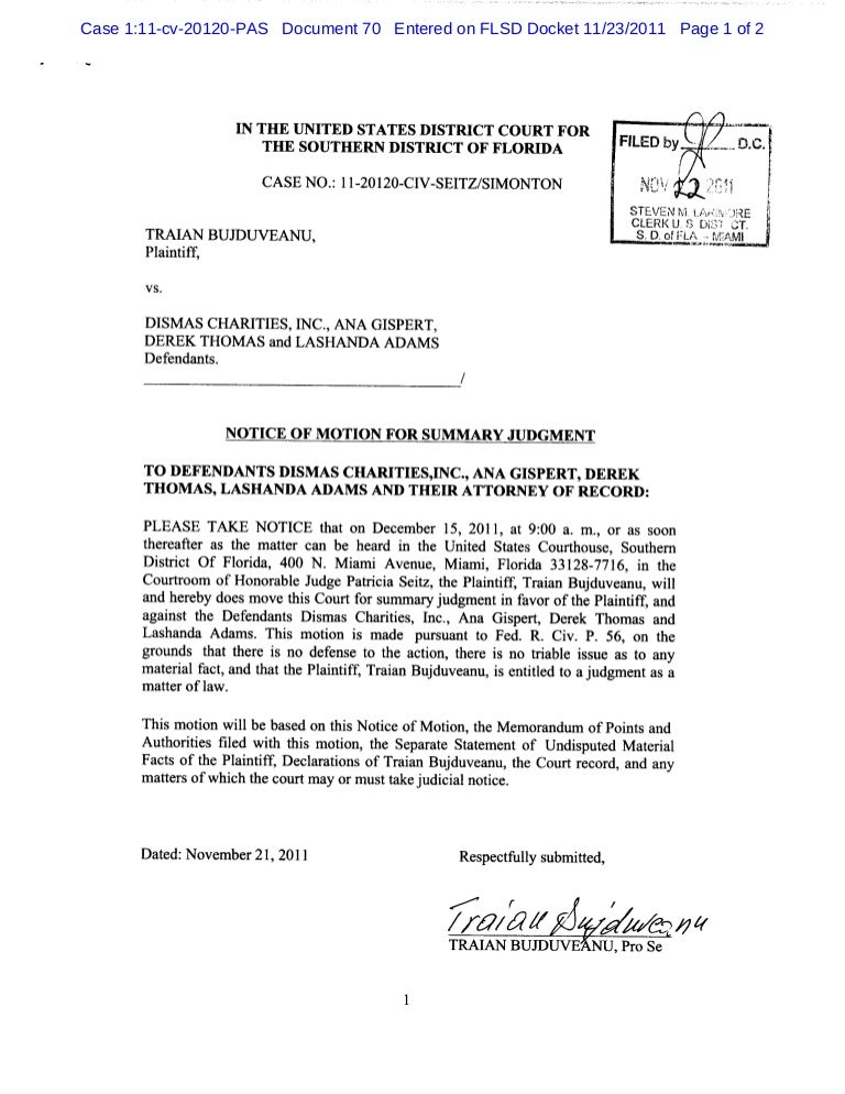 Notice of motion for summary judgment