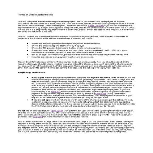 Notice of underreported income