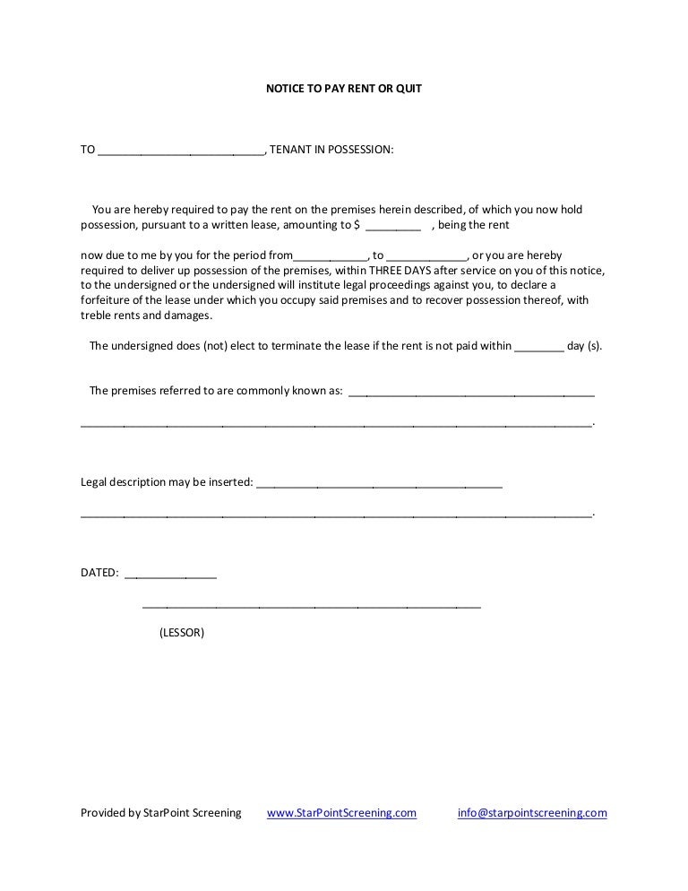 Notice To Pay Rent Or Quit