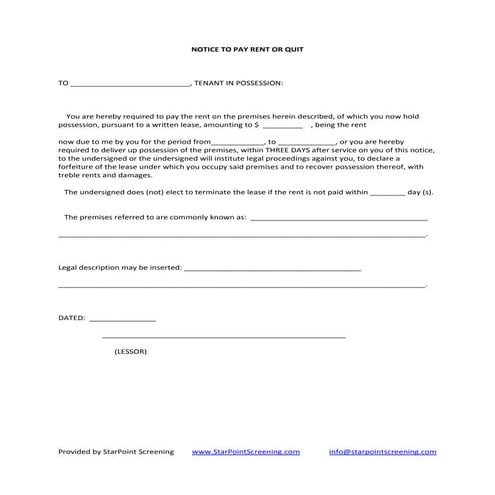 Notice to pay rent or quit