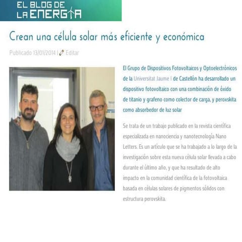 Crean una célula solar más eficiente y económica