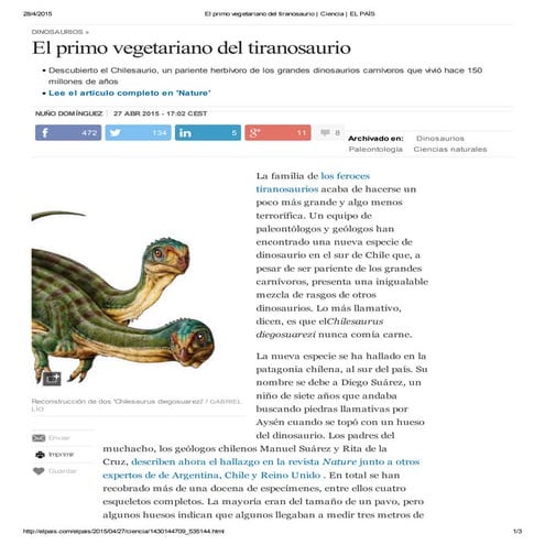 Noticia chilenosaurio el país