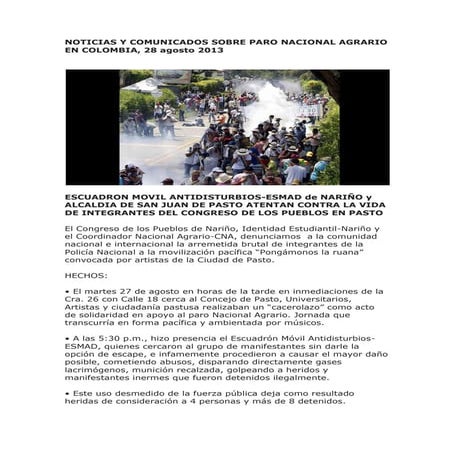 NOTICIAS Y COMUNICADOS SOBRE PARO NACIONAL AGRARIO EN COLOMBIA, 28 ...