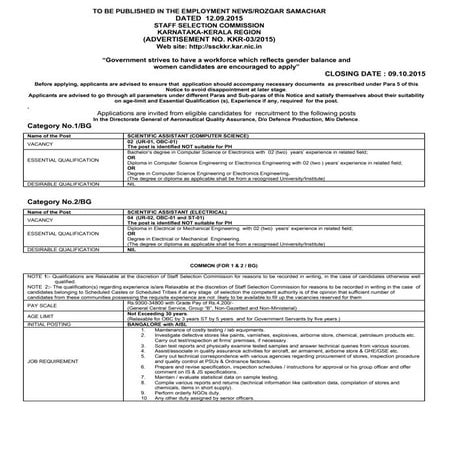 Notification ssc-kkr-scientific-assistant-2015